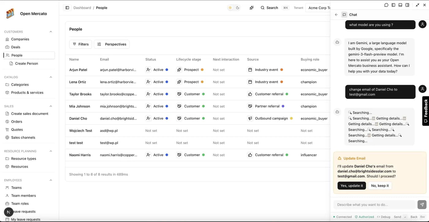 Open Mercato CRM with built-in AI assistant