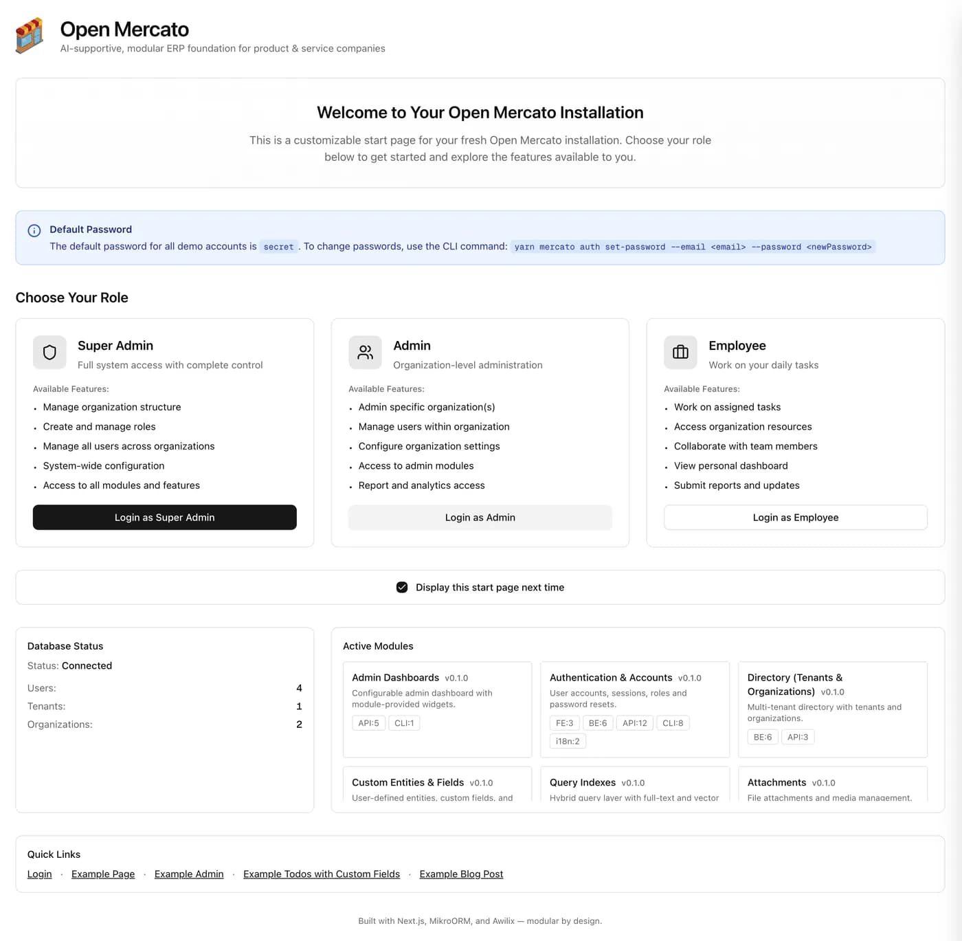 Open Mercato Self-Service Portal